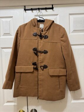Easy Wear Women's Brown Hooded Duffle Coat with Toggle buttons Mid-Length XL